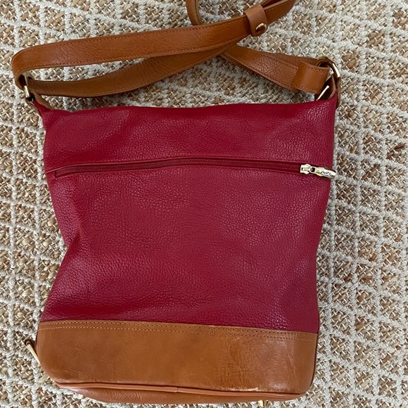 Valentina Italian leather handbag 2 tone red & tan leather Made in Italy - Picture 2 of 14